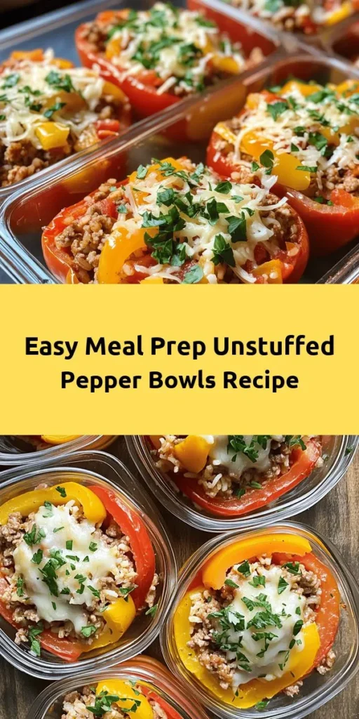 Try these delicious Meal Prep Unstuffed Pepper Bowls for an easy and nutritious weeknight dinner! Made with ground turkey or beef, vibrant bell peppers, and flavorful spices, this recipe is a fantastic way to enjoy classic stuffed peppers without the fuss. Ready in just 30 minutes, these bowls are perfect for quick meals throughout the week. Simply reheat and enjoy! Plus, they store well in the fridge for up to 5 days.