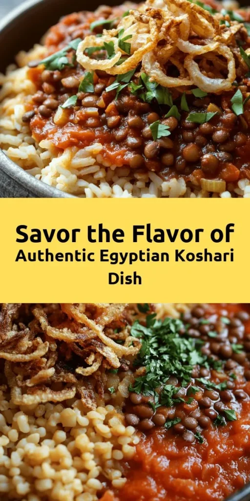 Discover the comforting flavors of Koshari, the beloved Egyptian dish that's sure to warm your heart! This hearty recipe features layers of brown lentils, fluffy rice, and tender elbow pasta, all topped with a zesty tomato sauce and crispy fried onions. Perfect for sharing, it’s a delightful combination of textures and flavors that will transport you straight to the streets of Egypt. Gather your ingredients and enjoy this satisfying meal with family and friends!