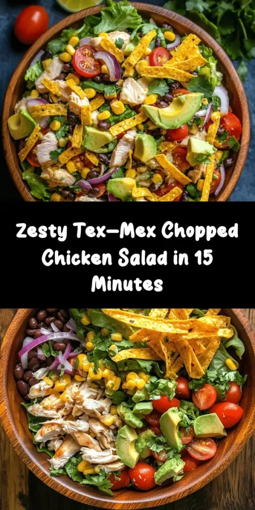 Brighten up your meal prep with this refreshing Tex-Mex Chopped Chicken Salad! Packed with vibrant veggies, tender chicken, and topped with crispy tortilla strips, this dish is bursting with flavor and crunch. It comes together in just 15 minutes, making it a perfect quick lunch or dinner option. With an easy homemade lime dressing and a variety of colorful ingredients, this salad is not only delicious but also visually appealing. Enjoy a taste of Tex-Mex goodness tonight!