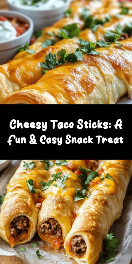 Dive into these delicious Cheesy Taco Sticks that are perfect for snacks or parties! Made with ground beef or turkey, a blend of spices, and lots of melty cheese, these easy-to-make treats will have everyone coming back for more. Simply wrap a flavorful taco filling in crescent roll dough, bake until golden, and serve with your favorite salsa or sour cream. Ideal for gatherings or a cozy night in, these bite-sized delights are sure to impress!