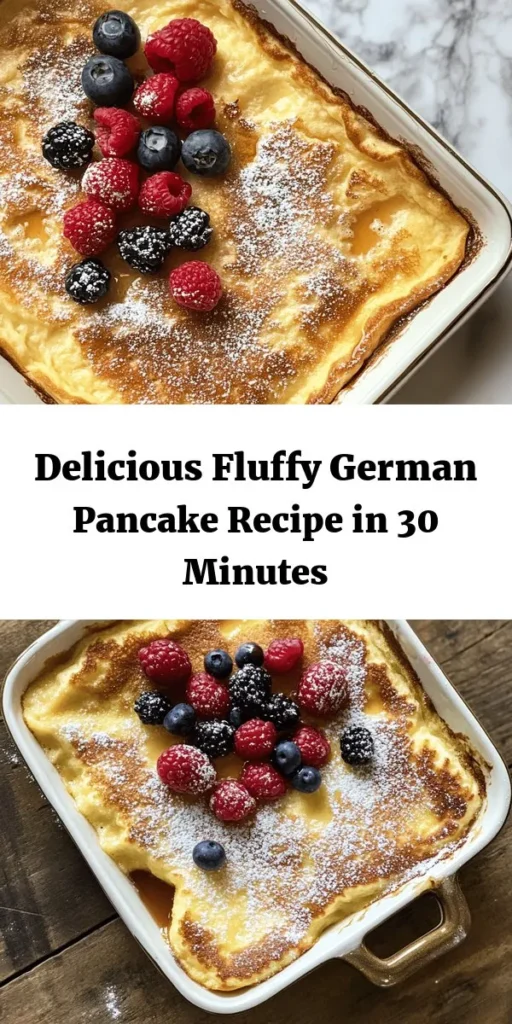 Discover the joy of a Fluffy Baked German Pancake that’s perfect for breakfast or brunch! This easy recipe combines eggs, milk, and flour for a delightful puffed pancake that is golden brown and irresistibly fluffy. Made with just a few simple ingredients and topped with your favorites like fresh berries or maple syrup, it takes only about 30 minutes from start to finish. Indulge in a delicious start to your day!