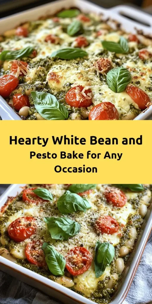 Looking for a delicious and easy dish? Try this White Bean and Pesto Bake! Made with creamy white beans, vibrant basil pesto, and juicy cherry tomatoes, this dish is topped with melted mozzarella and Parmesan for a cheesy delight. Perfect as a main or side, it’s packed with flavor and takes only 15 minutes to prep! Bake until bubbly and golden, then garnish with fresh basil for an extra touch. Enjoy a wholesome meal that everyone will love!