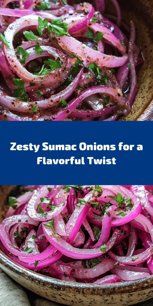 Elevate your meals with these zesty sumac onions! Made with thinly sliced red onions marinated in a tangy mixture of sumac, olive oil, and lemon juice, this quick and easy recipe is perfect as a condiment for grilled meats, salads, or pita sandwiches. In just 35 minutes, you can create a vibrant topping that brings a burst of flavor to any dish. Don't forget to garnish with fresh parsley for a colorful finish!