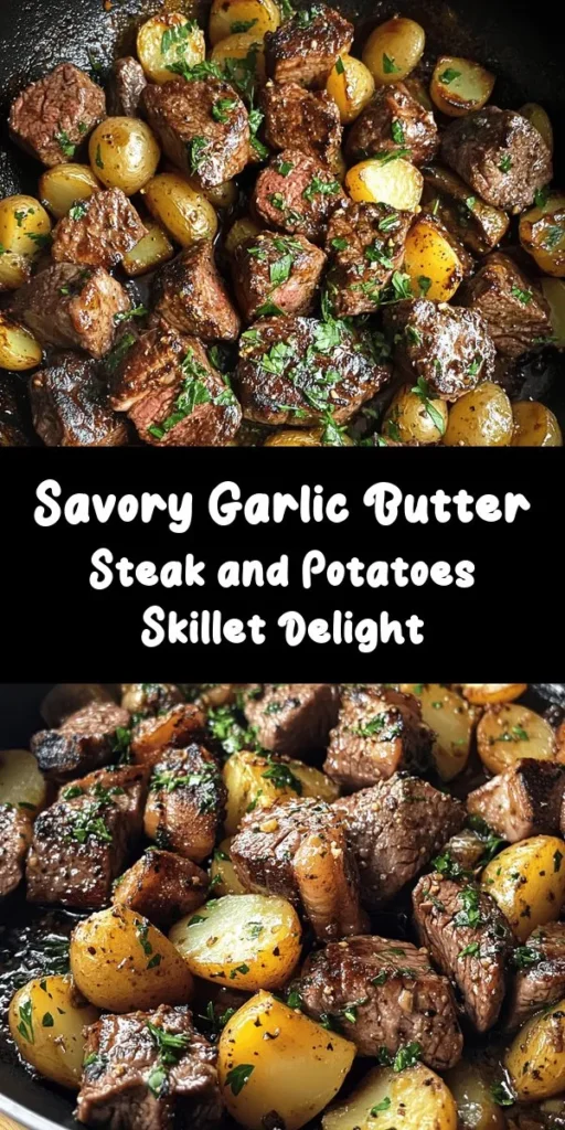 Savor the rich flavors of this Garlic Butter Steak and Potatoes Skillet, a perfect one-pan meal for busy weeknights! Juicy sirloin steak cubes sear to perfection alongside tender baby potatoes, all coated in a luscious garlic butter sauce infused with fresh thyme and rosemary. Ready in just 30 minutes, this dish is not only delicious but also easy to prepare. Elevate your dinner routine with this comforting and satisfying recipe. Enjoy it straight from the skillet!
