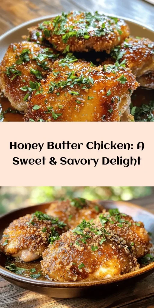 Indulge in the irresistible flavors of Sweet & Savory Honey Butter Chicken! This delicious recipe features tender, crispy chicken thighs coated in a honey butter sauce that will have your taste buds dancing. With a perfect blend of spices and a crunch from panko breadcrumbs, it's a dish that's simple to make and hard to resist. Perfect for dinner or meal prep, serve it with fresh parsley for an appealing touch. Try it today for a delightful meal!