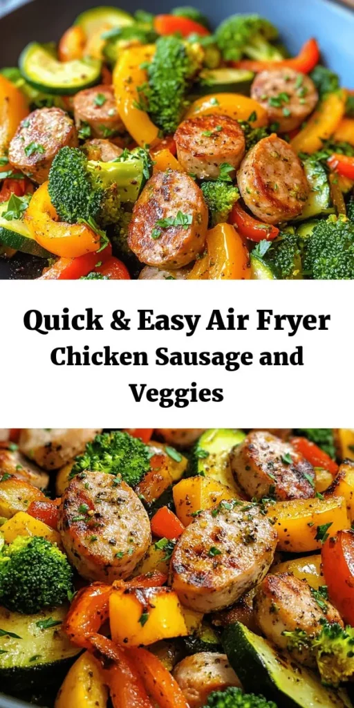 Looking for a quick and delicious meal? Try this 10-minute Air Fryer Chicken Sausage and Veggies recipe! With juicy chicken sausage, colorful bell peppers, zucchini, and broccoli, this dish is not only easy to make but also packed with flavor. Simply toss everything together with olive oil and seasonings, air fry, and you’ll have a hearty meal in no time. Perfect for busy weeknights or meal prep! Enjoy this healthy, one-pan dish today!
