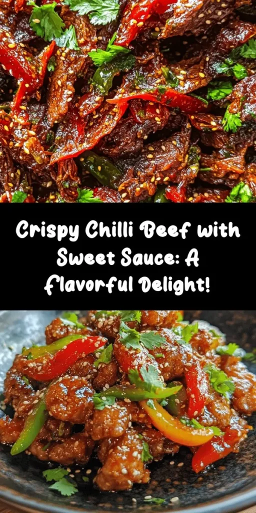 Indulge in the bold flavors of Crispy Chilli Beef with Sweet Chilli! This easy recipe features tender beef sirloin marinated in a savory sauce, coated in cornflour for that perfect crunch, and stir-fried with colorful bell peppers and onions. Ready in just an hour, it’s a delicious meal perfect for any night. Garnish with fresh coriander and sesame seeds for a touch of elegance. Serve it over rice or noodles for a complete dish! 🌶️🥢