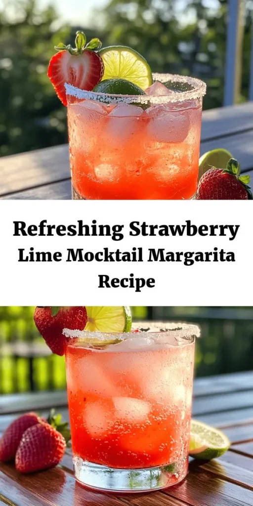Cool off this summer with our refreshing Strawberry Lime Mocktail Margarita! Perfect for gatherings or a cozy night in, this vibrant drink is made with fresh strawberries, zesty lime juice, and a splash of sparkling water for that fizzy touch. Easy to whip up in just 10 minutes, simply blend, strain, and serve over ice. Don’t forget the optional rim of coarse salt or sugar for added flair. Garnish with lime wedges and strawberries for a beautiful finish!