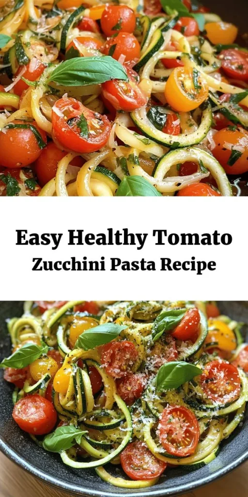 Enjoy a delicious and nutritious meal with this Healthy Tomato Zucchini Pasta! This simple recipe features spiralized zucchini noodles tossed with sautéed garlic, onion, and juicy cherry tomatoes, seasoned with basil and oregano. For added nutrients, you can throw in some fresh spinach. Ready in just 20 minutes, this meal is perfect for busy weeknights. Garnish with fresh basil and optional parmesan for a delightful touch. Dive into a bowl of freshness tonight!