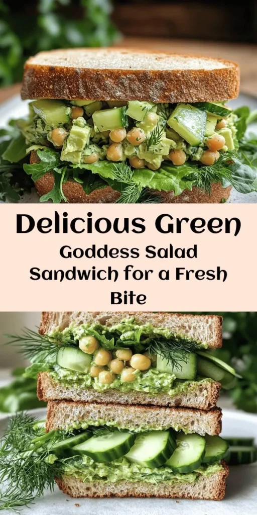 Discover a deliciously vibrant twist on the classic sandwich with this Green Goddess Salad Sandwich! Packed with protein-rich chickpeas, crunchy veggies, and creamy avocado, this easy recipe is perfect for a quick lunch or a healthy snack. Toss everything together with a zesty tahini dressing and layer it up on your favorite whole grain bread. This plant-based delight is not only nutritious but also wonderfully satisfying. Try it today for a refreshing meal that’s ready in just 15 minutes!