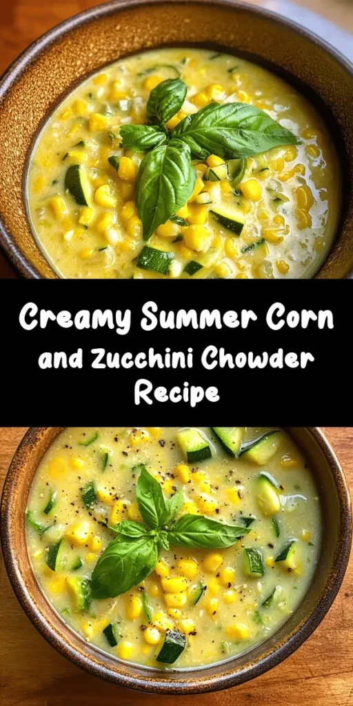 Enjoy the flavors of summer with this delicious Summer Corn and Zucchini Chowder! This comforting recipe combines fresh corn, zucchini, and colorful veggies in a creamy, savory broth. It's easy to make in just 40 minutes and perfect for sharing with friends and family. Enhance the taste with a squeeze of lime and fresh herbs for a delightful garnish. Serve it warm with crusty bread for a satisfying meal that's both healthy and hearty. Perfect for a sunny day!