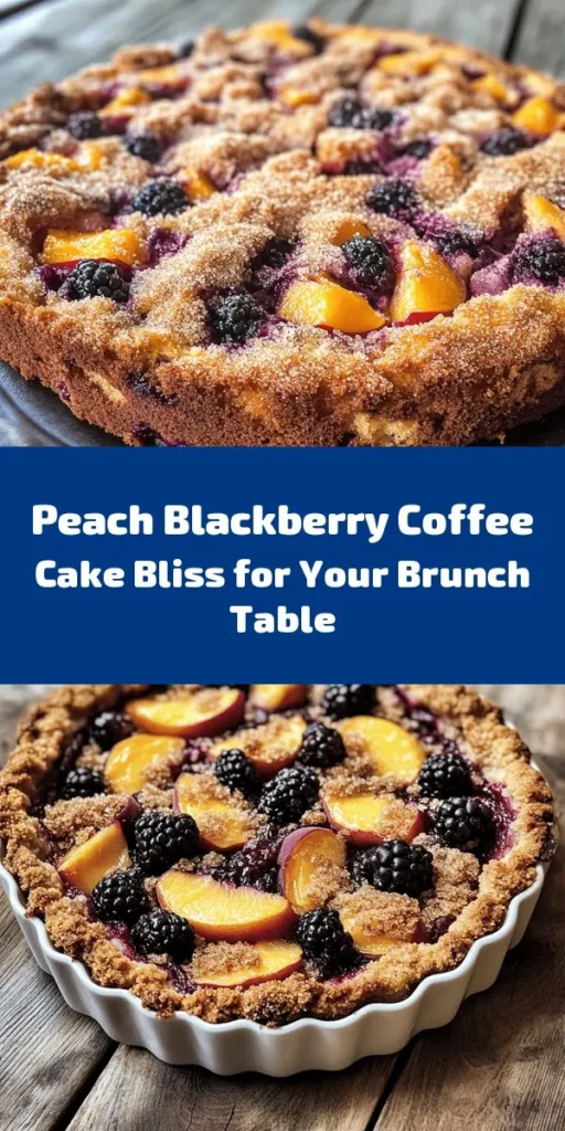 Indulge in a delightful Peach Blackberry Coffee Cake that combines sweet, juicy peaches and tart blackberries in every bite! This easy recipe features a moist cake made from scratch, topped with a cinnamon-brown sugar mix for a crunchy finish. Perfect for brunch or as a cozy dessert, it's sure to impress family and friends. Bake it up in just over an hour and serve it warm with your favorite coffee or tea. Enjoy this scrumptious treat!