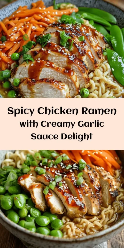 Spice up your dinner with this delicious Fiery Chicken Ramen with Creamy Garlic Sauce! This flavorful dish features marinated chicken thighs, tender vegetables, and rich ramen noodles in a luscious garlic sauce. Perfect for a cozy night in, it’s easy to make and customizable to your spice preference. Garnished with fresh green onions and sesame seeds, this ramen is sure to be a new favorite. Give it a try and elevate your weeknight meals!