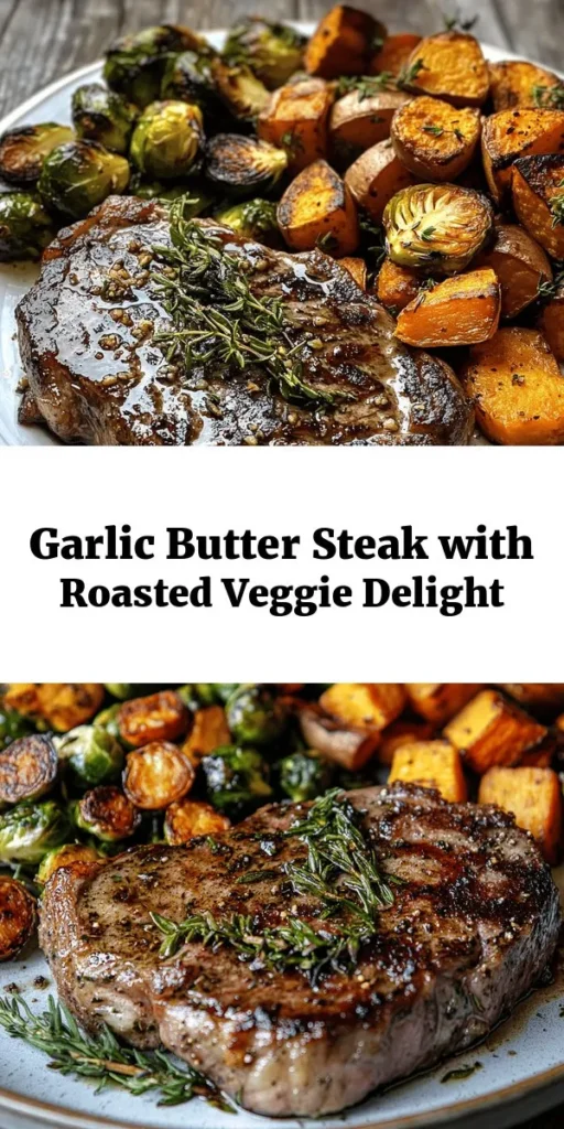 Indulge in this savory Garlic Butter Steak with Brussels Sprouts and Sweet Potatoes! Perfectly seared ribeye or sirloin steaks are coated in a rich garlic butter sauce, while roasted Brussels sprouts and sweet potatoes add a delicious caramelized touch. This easy recipe takes just 15 minutes of prep and 45 minutes total, making it an ideal weeknight dinner. Discover a meal that’s packed with flavor and nutrients! Perfect for steak lovers!