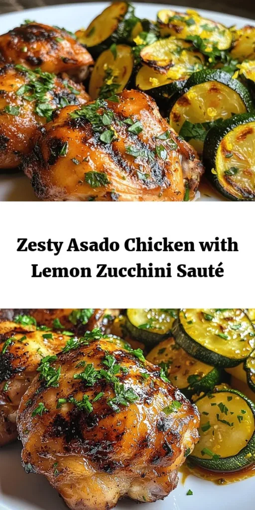 Elevate your dinner with this Zesty Asado Chicken paired with Lemon Zucchini Delight! This vibrant dish features juicy marinated chicken thighs infused with garlic, orange juice, and spices, grilled or baked to perfection. Complement it with sautéed zucchini, brightened up with lemon zest and juice. Perfect for any night of the week, this recipe is simple, flavorful, and sure to impress. Serve it up and enjoy a fresh twist on dinner that the whole family will love!