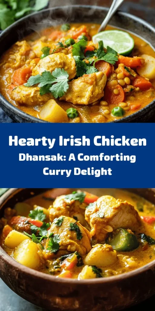 Discover a comforting twist on classic curry with this Hearty Irish Chicken Dhansak! Made with tender chicken thighs, wholesome red lentils, and creamy coconut milk, this dish is packed with flavor and nutrients. Perfectly spiced with ginger, garlic, and a blend of spices, it's great for family dinners. Serve with naan or rice for a satisfying meal. Enjoy a taste of Ireland with a hint of Indian flair!