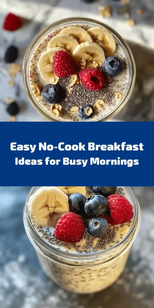 Discover 18 delicious no-cook breakfast recipes that are perfect for busy mornings! Start your day with Overnight Oats Delight, packed with rolled oats, almond milk, and fresh berries. Savor the creamy Avocado Toast Trio and Yogurt Parfait Extravaganza, or indulge in Nut Butter Banana Boats. From Smoothie Bowl Bliss to Energy-Boosting Smoothies, these quick and nutritious meals will fuel your day. Enjoy healthy mornings effortlessly with these tasty options!