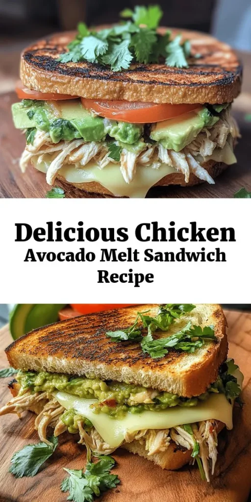 Indulge in this delicious Chicken Avocado Melt Sandwich that’s perfect for lunch or a quick dinner! With shredded chicken, creamy avocado, and melted mozzarella, each bite is a burst of flavor. It’s easy to whip up in just 25 minutes and can be customized with your favorite toppings like lettuce and tomatoes. Grill it to perfection for that satisfying crunch. Pair it with chips or a salad for a complete meal!